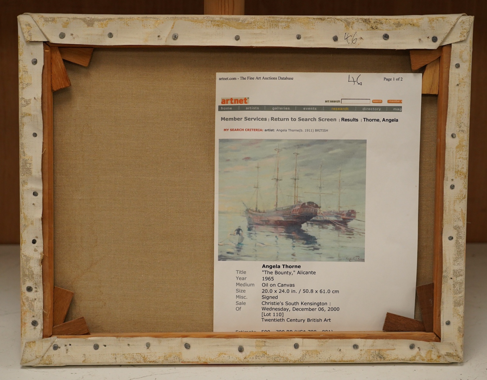 Angela Thorne (b.1911), oil on canvas, Bay with fishing boats, possibly the West Indies, signed, 35 x 45cm, unframed. Condition - fair to good, some surface dirt